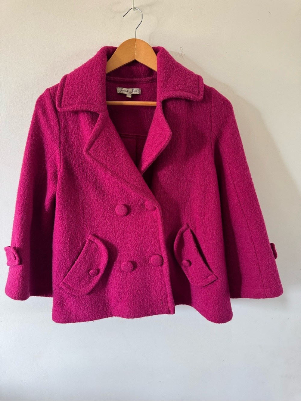 Julie & Jack 100% Wool Jacket XS Pink Purple Double Breasted Peacoat Womens